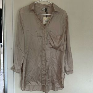 Dress forum champagne button down collared top, small, 3/4 sleeve, nwt